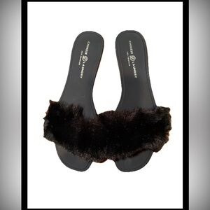 Chinese Laundry Black Furry Slippers